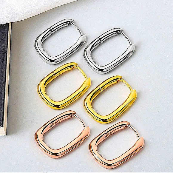 Sterling Silver Square Hoop Design Dangle Drop Earrings - Picture 2 of 2